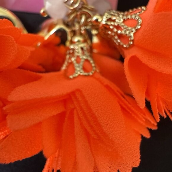 2 PC Lilly Pulitzer Orange Floral Statement Necklace Earring SET NEW - Picture 15 of 16